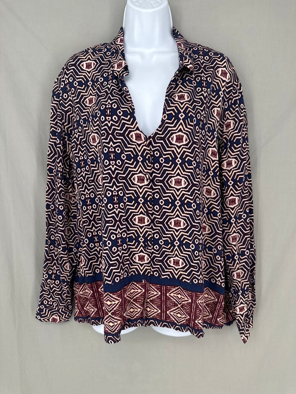 Some Days Lovin Revolve Top Womens XS Blue Button Oversized V Neck Boho Western